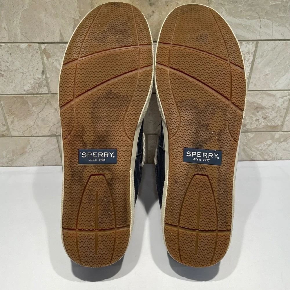 Sperry Bahama II Mens Blue Gray Canvas Boat Shoes 0777914 Size 13
